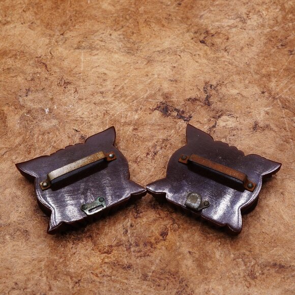 1930-50s Bakelite Elaborate Flower Carved Chocolate Brown Belt Buckle main image 4